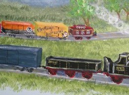 train wall murals by Ellen Leigh