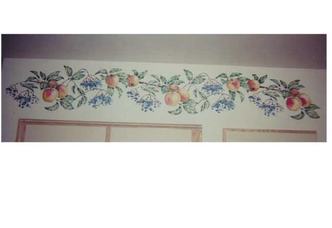 Stenciled soffit- Apples and Elderberries. by Ellen Leigh.