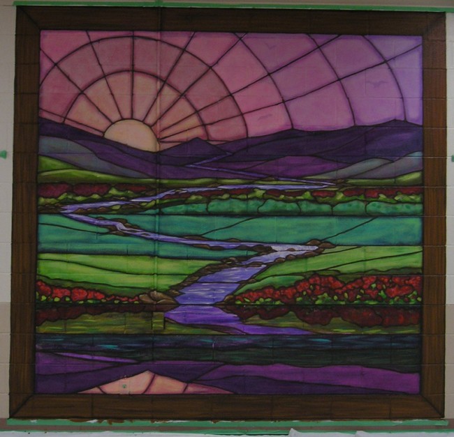 The 23rd Psalm stained glass murals by Ellen Leigh