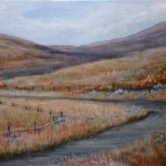 Trough Road triptych artwork Detour 3 8 x 10 fine art painting by Ellen Leigh, part of a triptych, in private collection, prints available on FAA