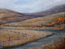 Trough Road triptych artwork Detour 3 8 x 10 fine art painting by Ellen Leigh, part of a triptych, in private collection, prints available on FAA