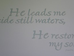 Hand lettered scripture. Mural by Ellen Leigh Psalm 23 artwork