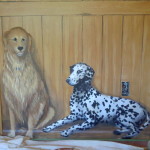 Barn Room mural dogs. Detail of the pets. Mural by Ellen Leigh