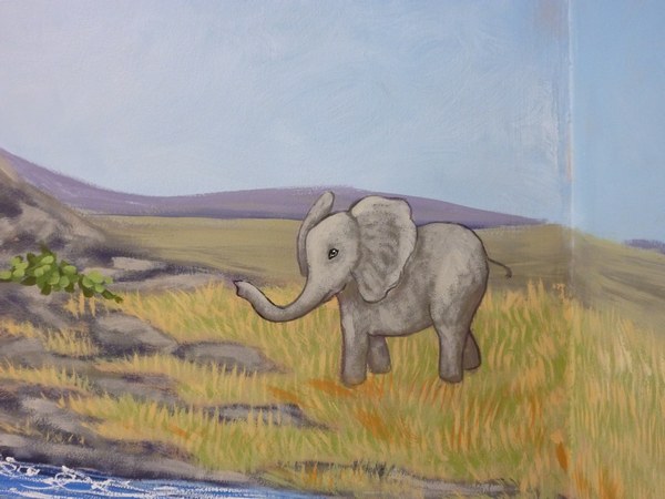 Elephant detail Savannah Nursery murals by Ellen Leigh