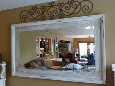 Plain mirror frame distressed and glazed by Ellen Leigh