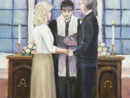 Detail of the Ceremony fine wedding art painting by Ellen Leigh