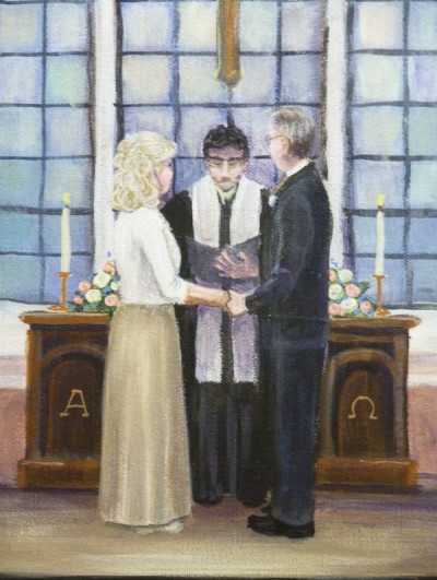 Detail of the Ceremony fine wedding art painting by Ellen Leigh