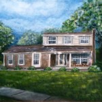 Sun Breaking Through House Portrait 11x 14 fine art painting by Ellen Leigh