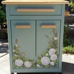 Decorative floral painting on kitchen cart by Ellen Leigh