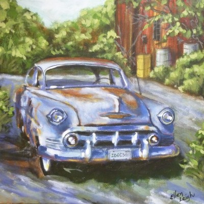 Chevy 12 x 12 fine art painting by Ellen Leigh of an old Chevy Bel-aire