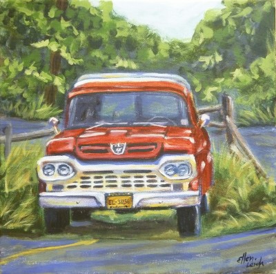 Ford 12 x 12 fine art painting by Ellen Leigh of an old Ford f-150 truck.