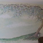 Windswept Apple Tree large mural in dining area. Mural by Ellen Leigh