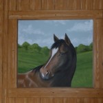 Minnow the horse part of a larger entirely muralled room with several pet portraits included. Mural by Ellen Leigh