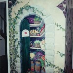Greek Market open doorway mural showing shelves full. Mural by Ellen Leigh