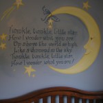 Man in the Moon, the twinkle lyrics and stars are a sweet theme for this boy's nursery. Mural by Ellen Leigh