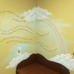 Rainbow Bridge Mural in euthanasia room at veterinary office. Mural by Ellen Leigh