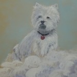 West Highland Terrier part of a mural painting, portrait of the donor's dog.