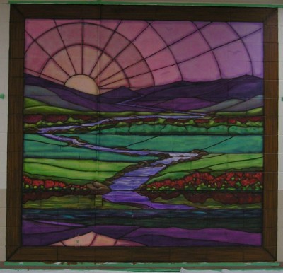 23rd Psalm stained glass mural. Still Waters. Mural by Ellen Leigh