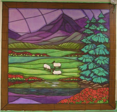 23rd Psalm stained glass murals. Green Pastures. Mural by Ellen Leigh.