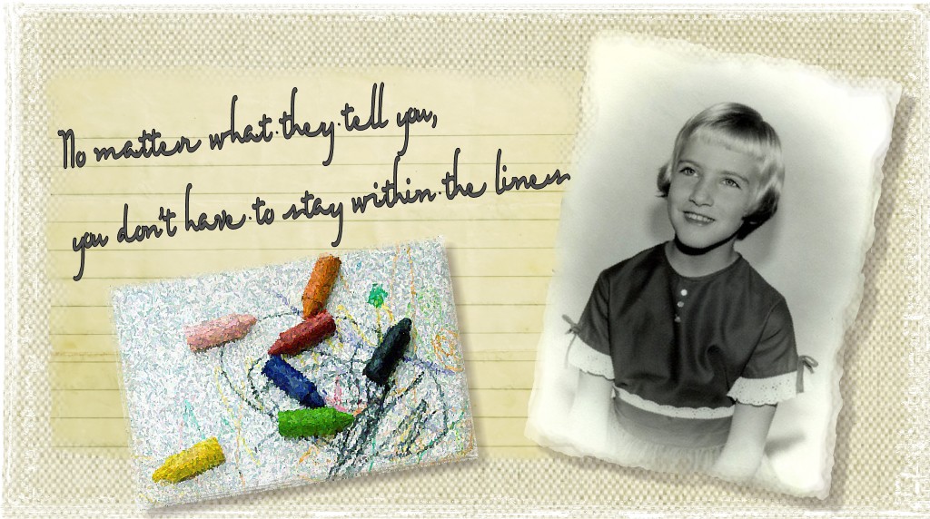 No matter what they tell you, you don't have to stay within the lines. Adorable scrapbook style header by Ellen Leigh
