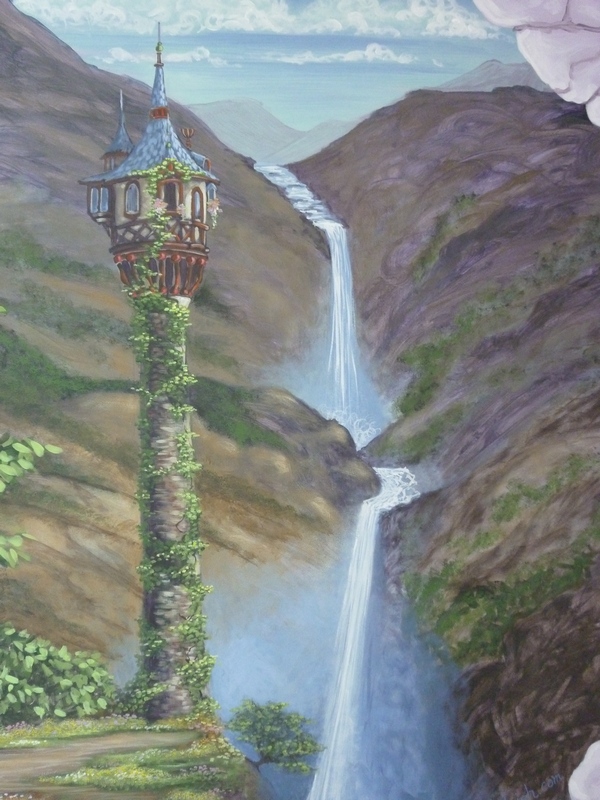 Fairy Tale Tower girl's room mural by Ellen Leigh