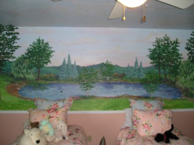 Murals for children's rooms ideas- A full room garden landscape  by Michigan artist Ellen Leigh