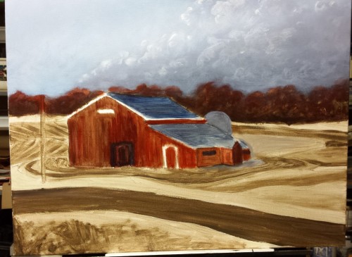 Step 3 sky barn painting by Ellen Leigh
