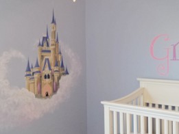 A fairy tale princess castle mural for a little girls room