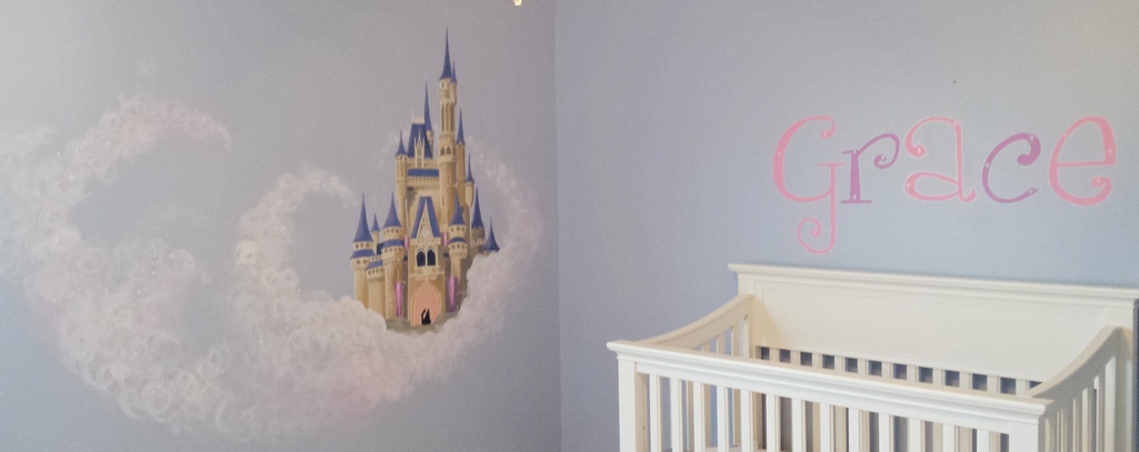 A fairy tale princess castle mural for a little girls room